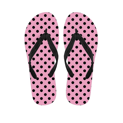 Pink And Black Polka Dot Pattern Print Flip Flops