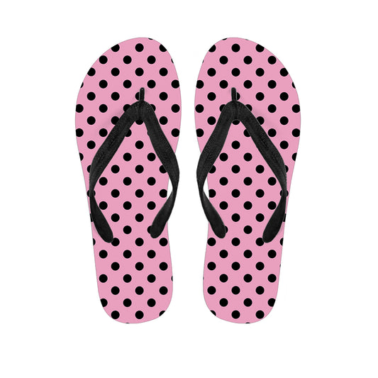 Pink And Black Polka Dot Pattern Print Flip Flops
