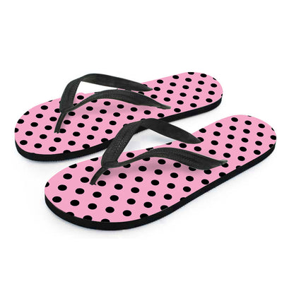 Pink And Black Polka Dot Pattern Print Flip Flops
