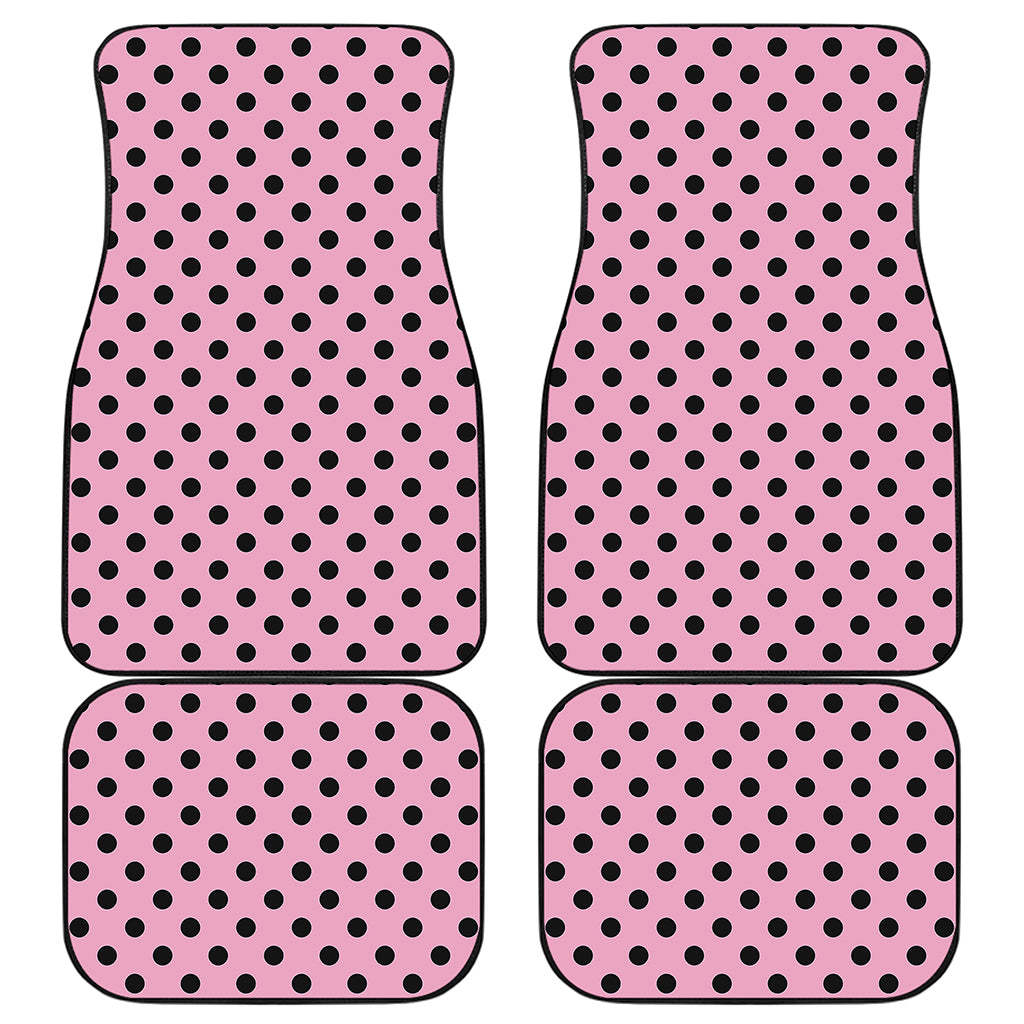 Pink And Black Polka Dot Pattern Print Front and Back Car Floor Mats