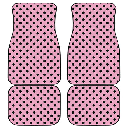 Pink And Black Polka Dot Pattern Print Front and Back Car Floor Mats