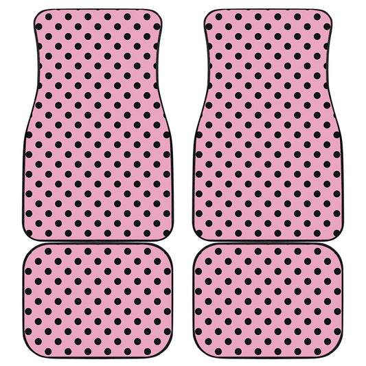 Pink And Black Polka Dot Pattern Print Front and Back Car Floor Mats