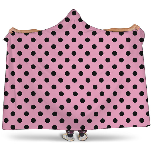 Pink And Black Polka Dot Pattern Print Hooded Blanket