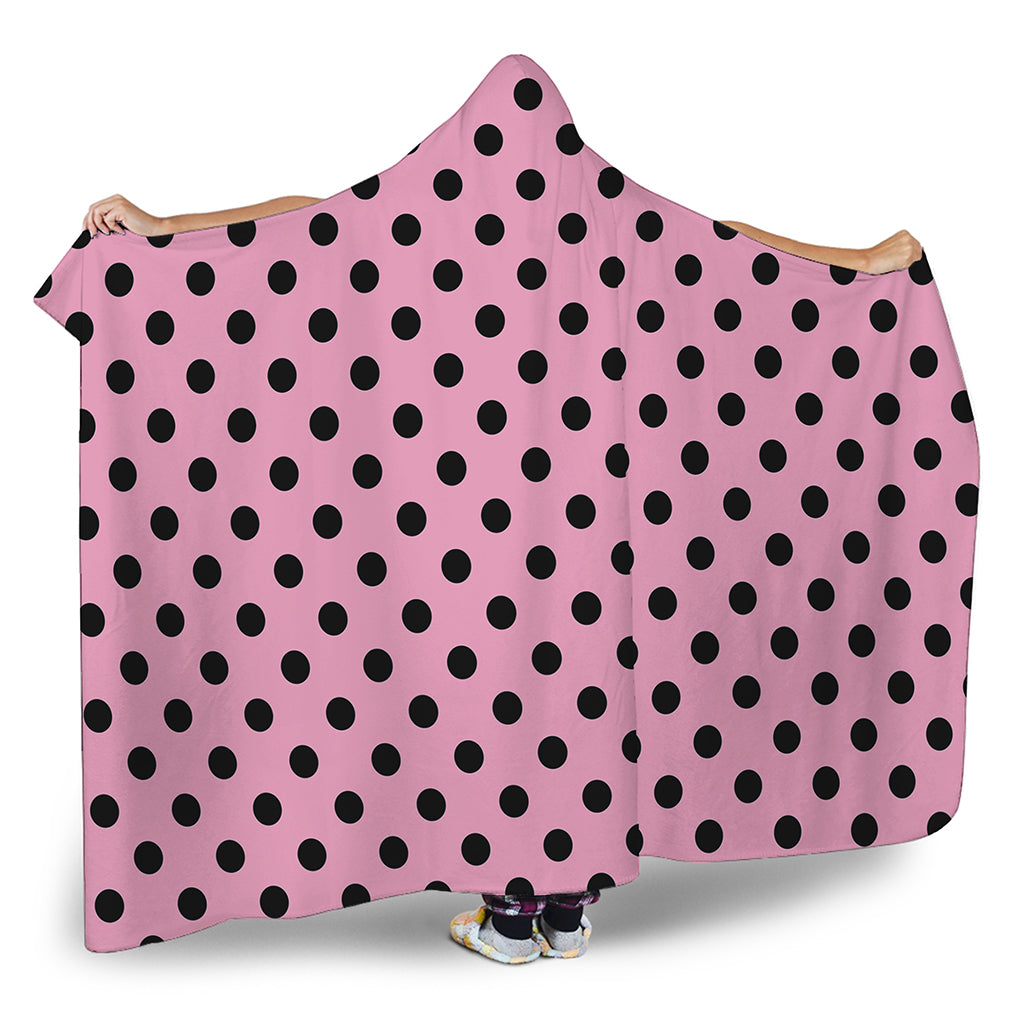 Pink And Black Polka Dot Pattern Print Hooded Blanket