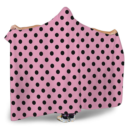 Pink And Black Polka Dot Pattern Print Hooded Blanket