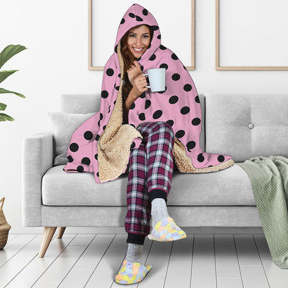Pink And Black Polka Dot Pattern Print Hooded Blanket