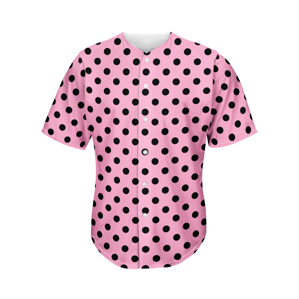 Pink And Black Polka Dot Pattern Print Men's Baseball Jersey