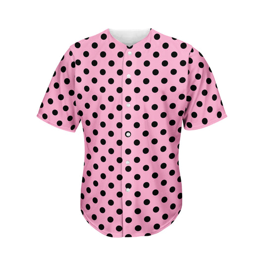 Pink And Black Polka Dot Pattern Print Men's Baseball Jersey