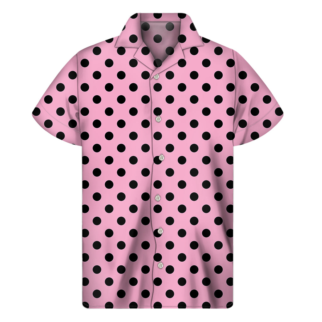 Pink And Black Polka Dot Pattern Print Men's Short Sleeve Shirt