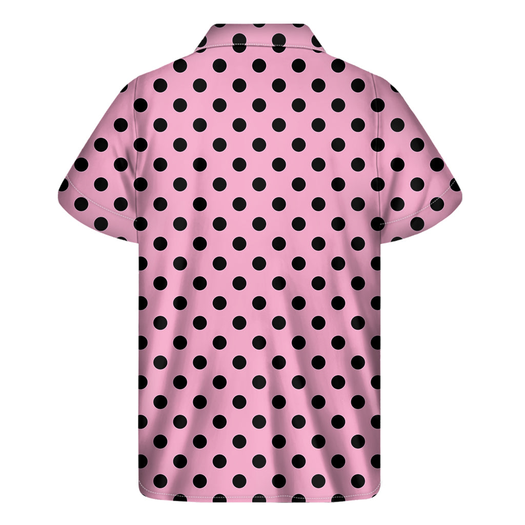 Pink And Black Polka Dot Pattern Print Men's Short Sleeve Shirt