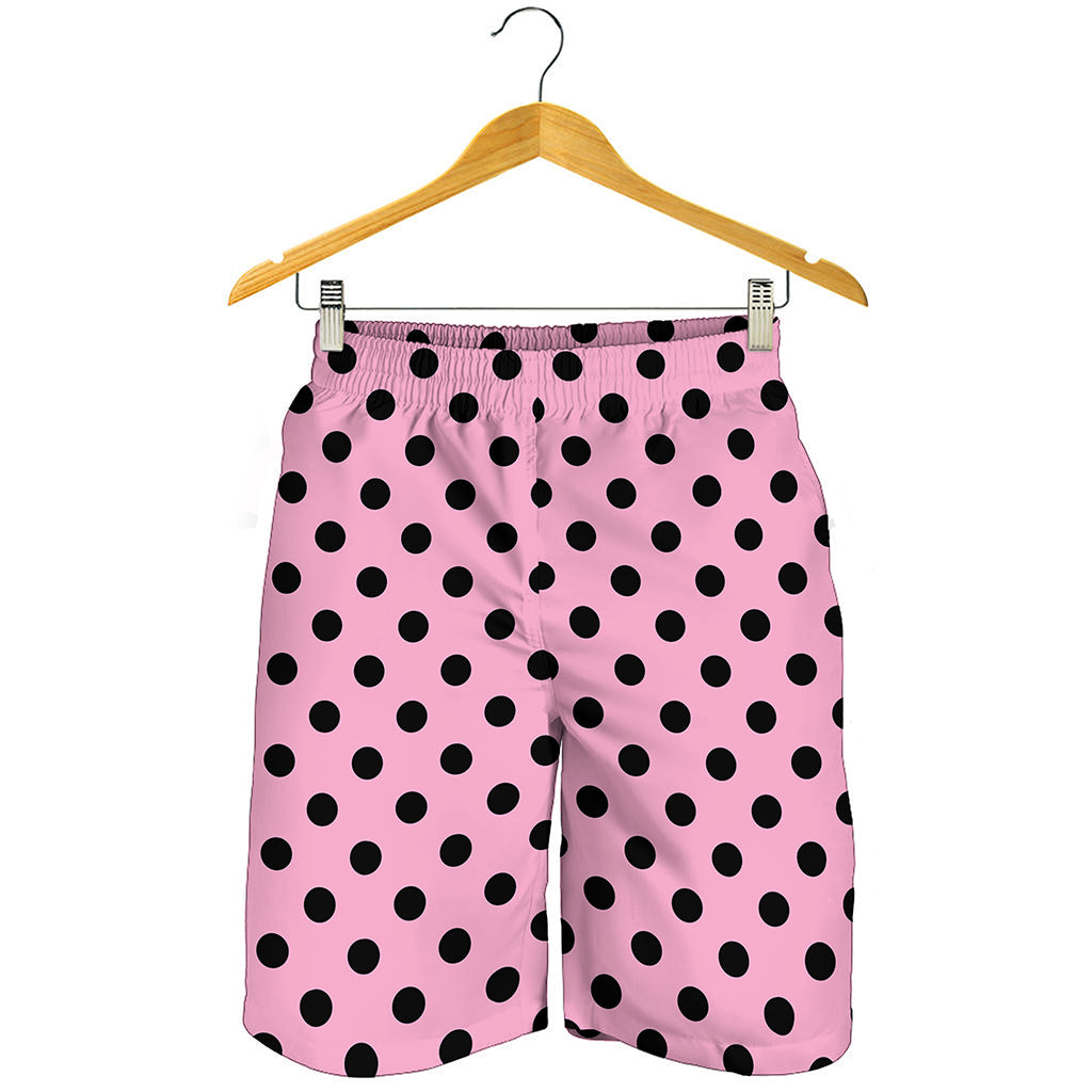 Pink And Black Polka Dot Pattern Print Men's Shorts