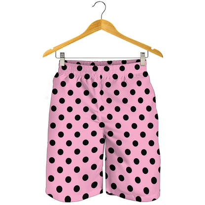 Pink And Black Polka Dot Pattern Print Men's Shorts