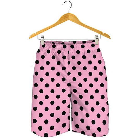 Pink And Black Polka Dot Pattern Print Men's Shorts