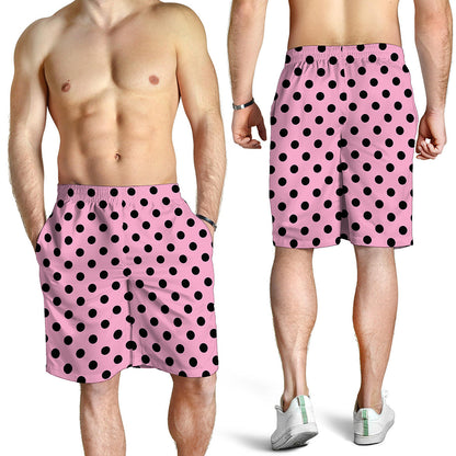Pink And Black Polka Dot Pattern Print Men's Shorts