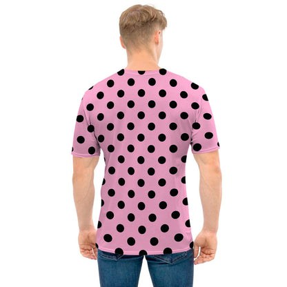 Pink And Black Polka Dot Pattern Print Men's T-Shirt