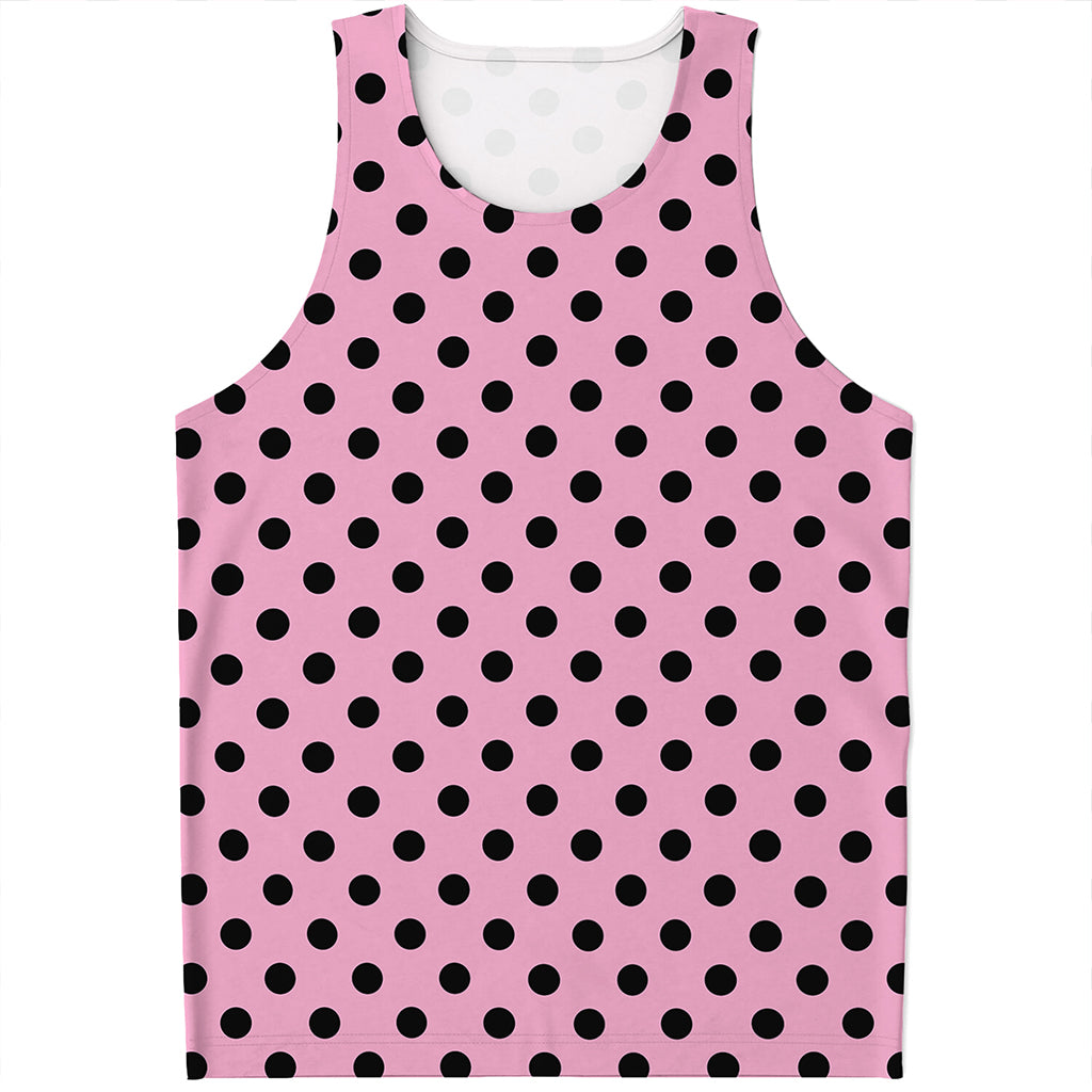 Pink And Black Polka Dot Pattern Print Men's Tank Top