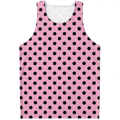 Pink And Black Polka Dot Pattern Print Men's Tank Top