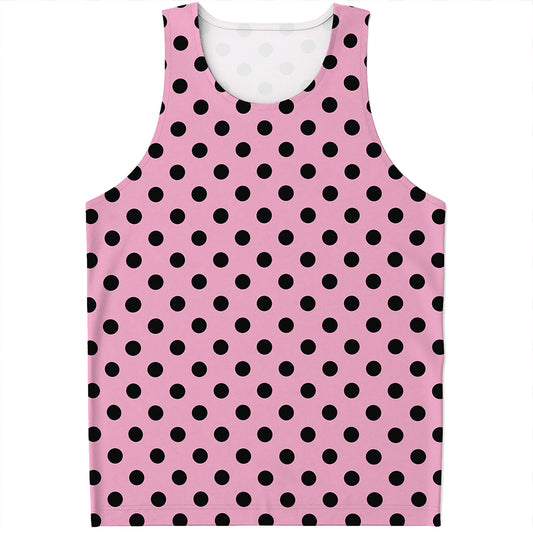 Pink And Black Polka Dot Pattern Print Men's Tank Top