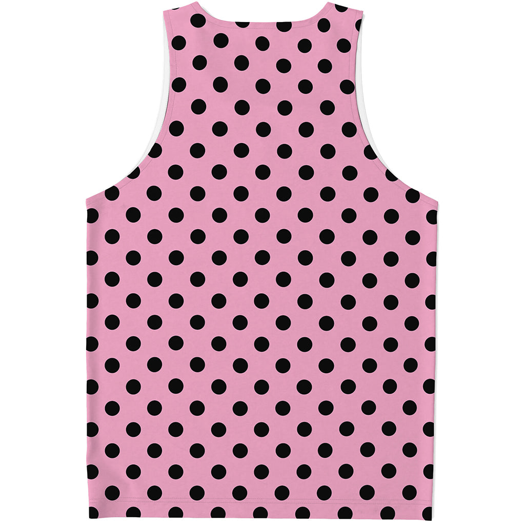 Pink And Black Polka Dot Pattern Print Men's Tank Top