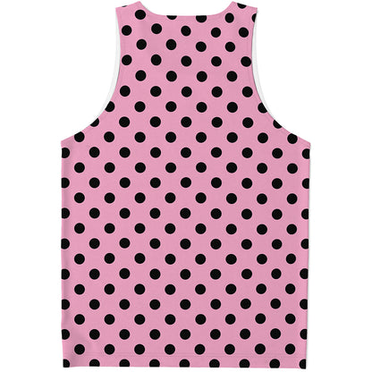 Pink And Black Polka Dot Pattern Print Men's Tank Top