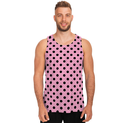 Pink And Black Polka Dot Pattern Print Men's Tank Top