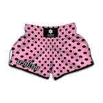 Pink And Black Polka Dot Pattern Print Muay Thai Boxing Shorts