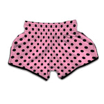 Pink And Black Polka Dot Pattern Print Muay Thai Boxing Shorts