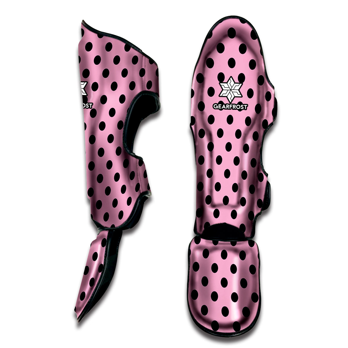 Pink And Black Polka Dot Pattern Print Muay Thai Shin Guard