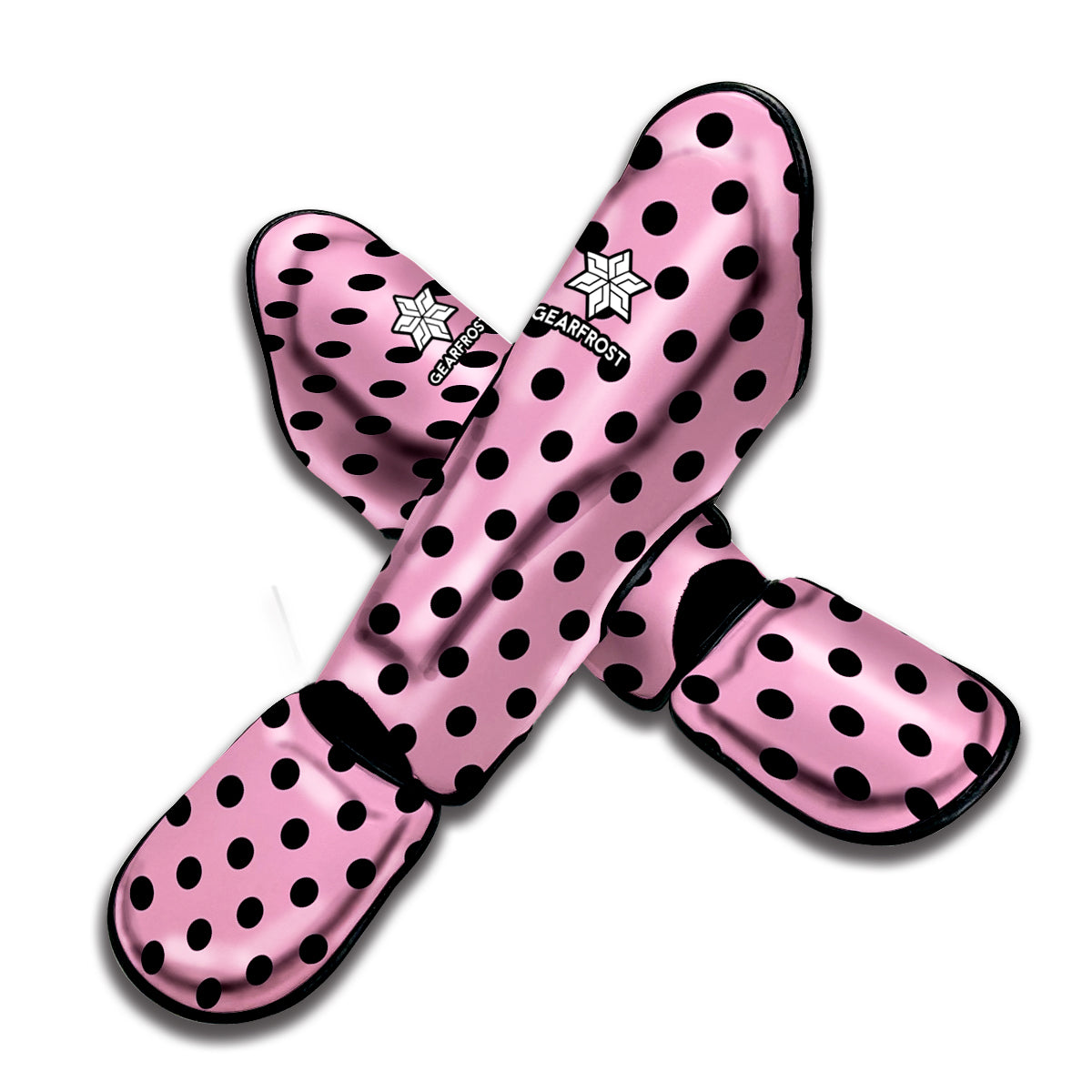 Pink And Black Polka Dot Pattern Print Muay Thai Shin Guard