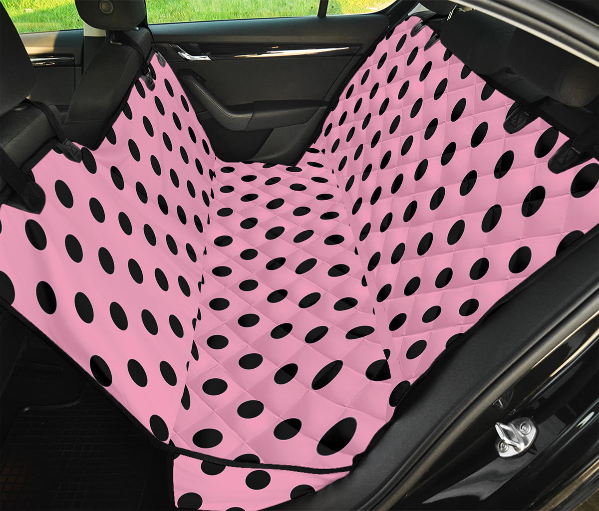Pink And Black Polka Dot Pattern Print Pet Car Back Seat Cover