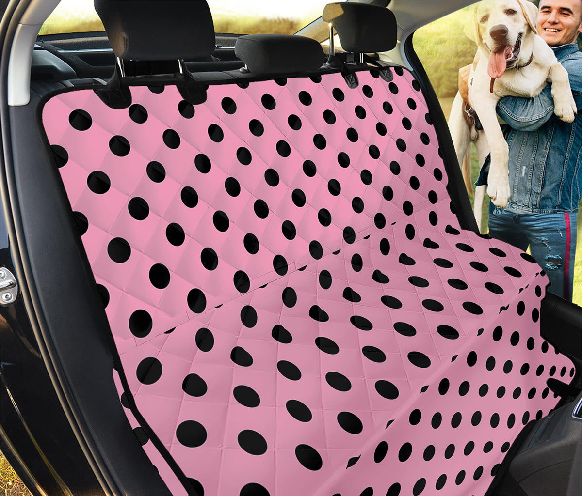 Pink And Black Polka Dot Pattern Print Pet Car Back Seat Cover