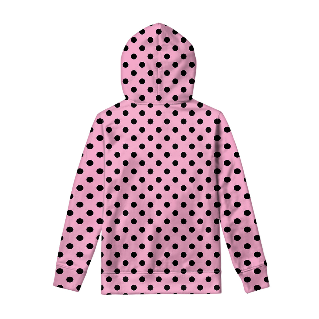 Pink And Black Polka Dot Pattern Print Pullover Hoodie