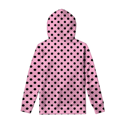 Pink And Black Polka Dot Pattern Print Pullover Hoodie
