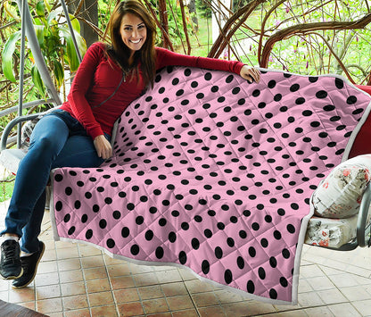 Pink And Black Polka Dot Pattern Print Quilt