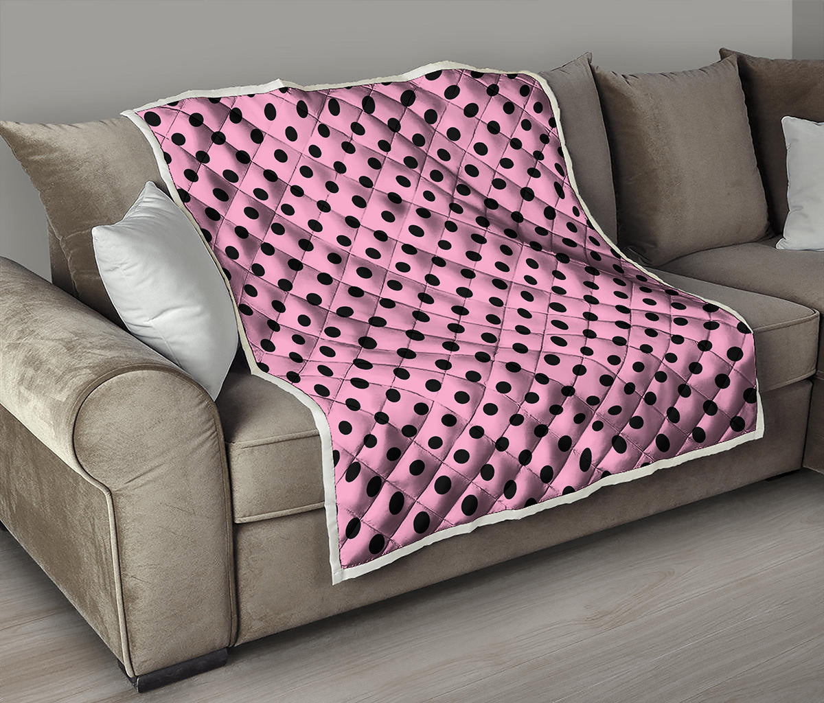 Pink And Black Polka Dot Pattern Print Quilt