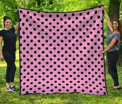 Pink And Black Polka Dot Pattern Print Quilt