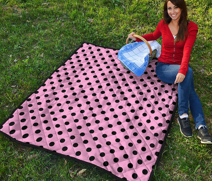 Pink And Black Polka Dot Pattern Print Quilt