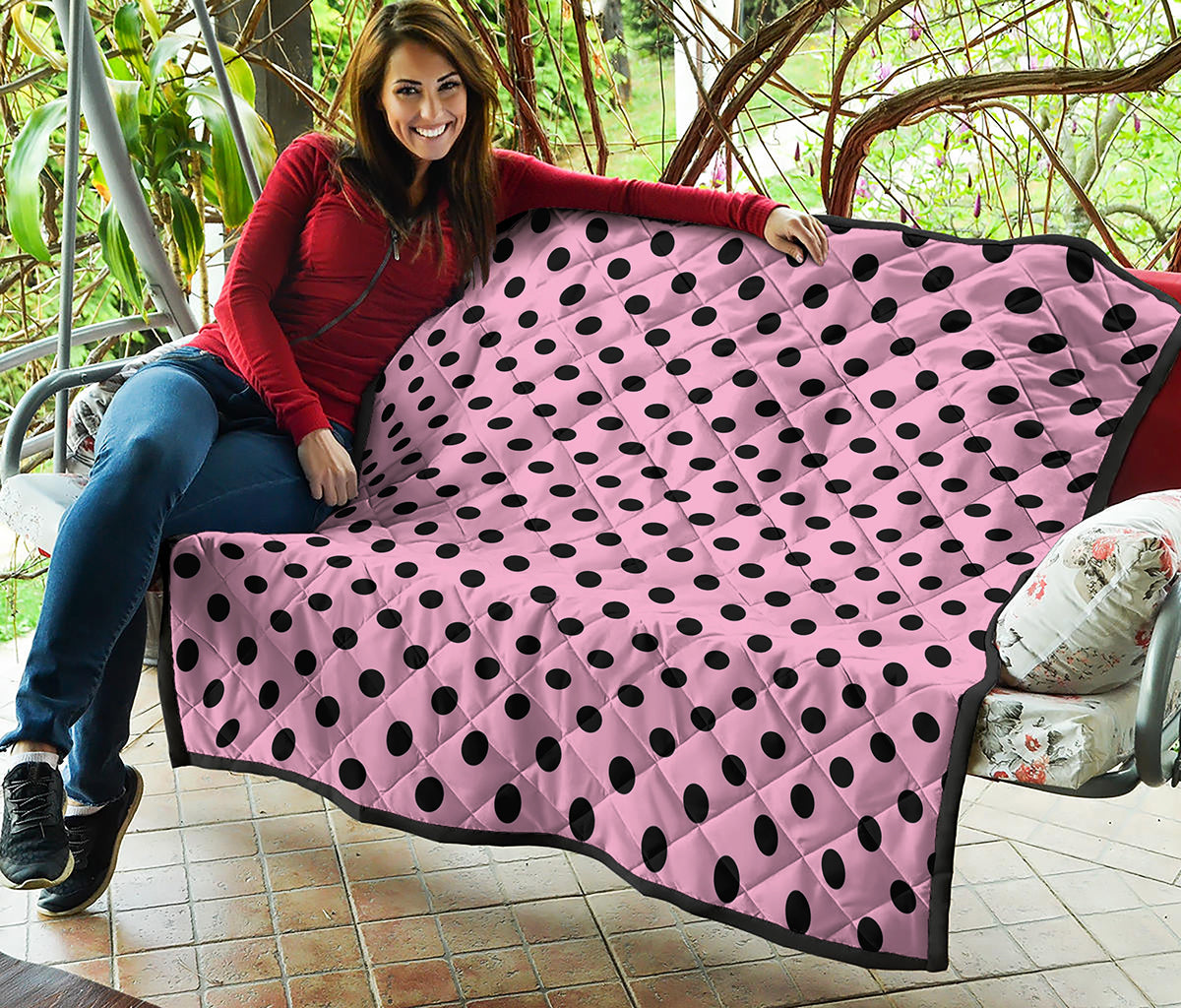 Pink And Black Polka Dot Pattern Print Quilt