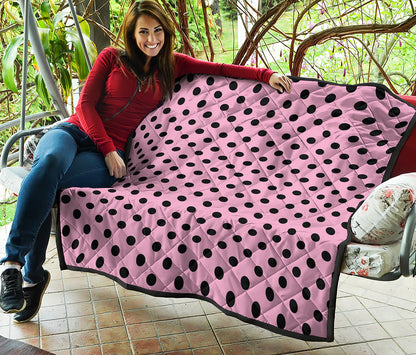 Pink And Black Polka Dot Pattern Print Quilt