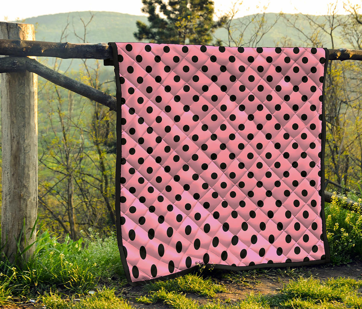 Pink And Black Polka Dot Pattern Print Quilt