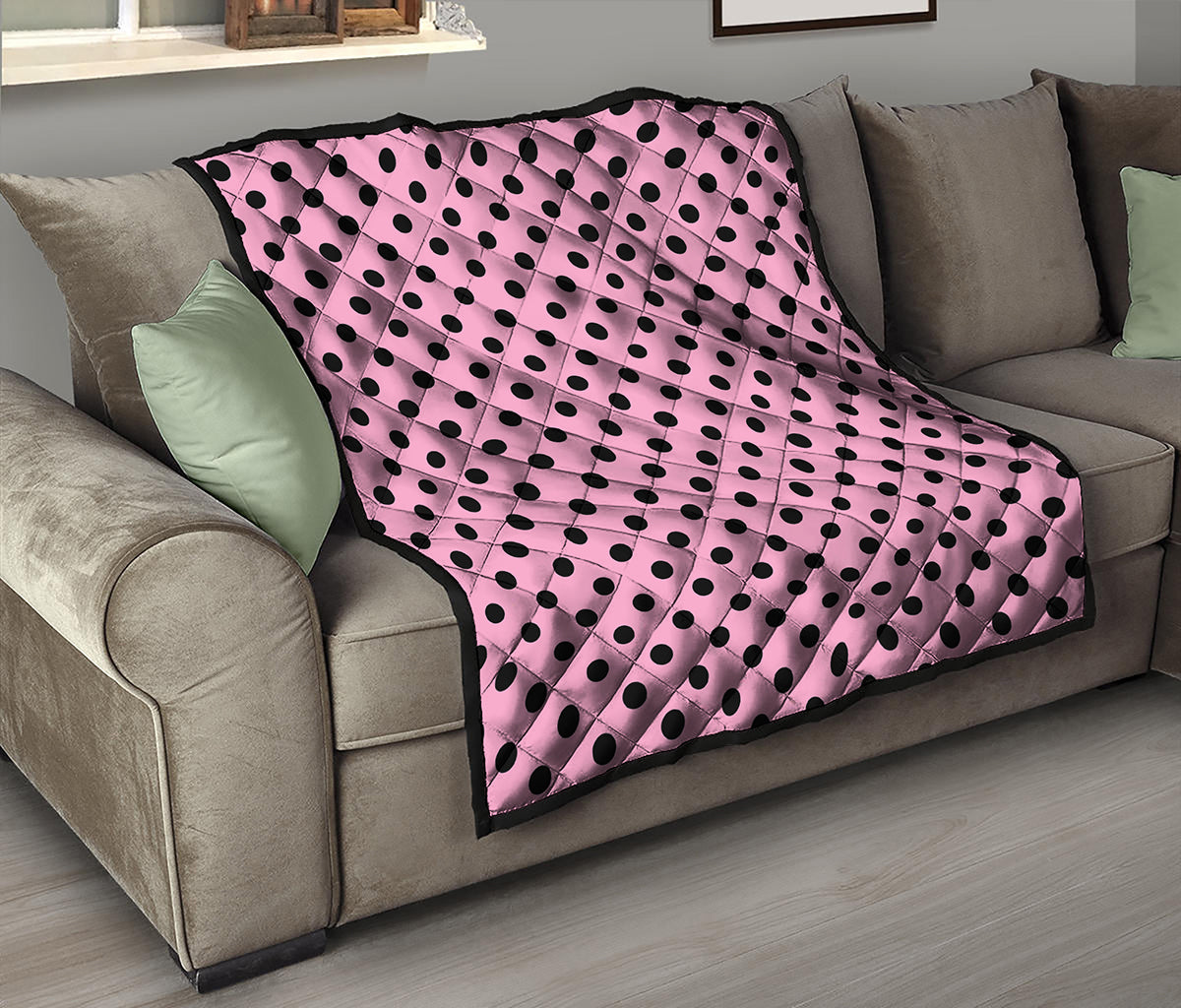 Pink And Black Polka Dot Pattern Print Quilt