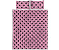 Pink And Black Polka Dot Pattern Print Quilt Bed Set