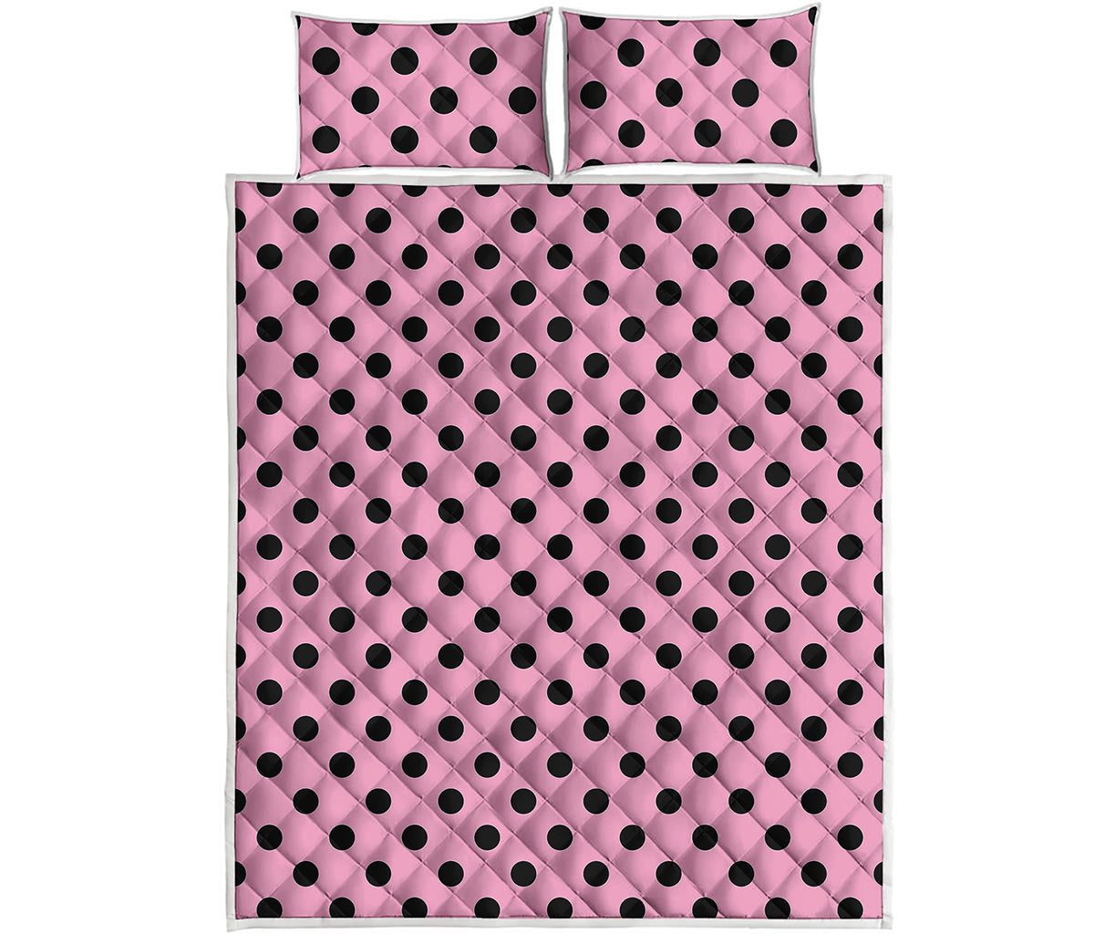 Pink And Black Polka Dot Pattern Print Quilt Bed Set