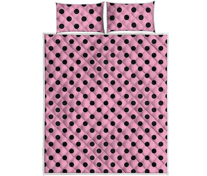 Pink And Black Polka Dot Pattern Print Quilt Bed Set