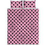 Pink And Black Polka Dot Pattern Print Quilt Bed Set
