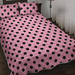 Pink And Black Polka Dot Pattern Print Quilt Bed Set