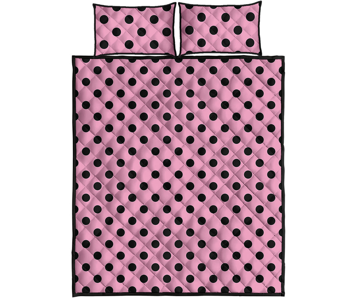 Pink And Black Polka Dot Pattern Print Quilt Bed Set