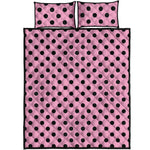 Pink And Black Polka Dot Pattern Print Quilt Bed Set