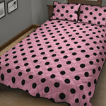 Pink And Black Polka Dot Pattern Print Quilt Bed Set