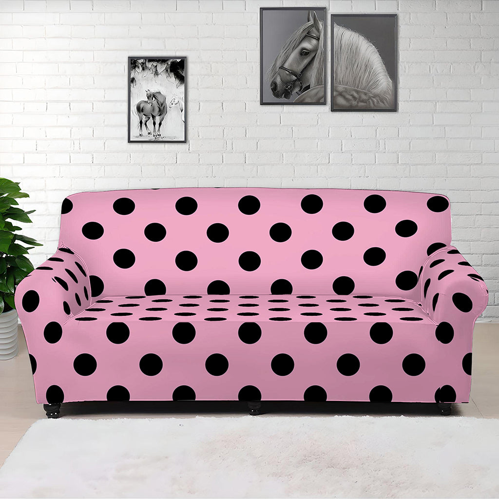 Pink And Black Polka Dot Pattern Print Sofa Cover
